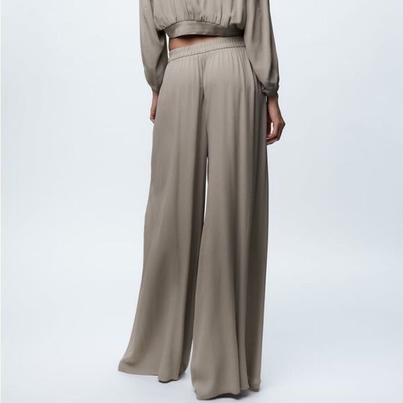 ZARA PALAZZO WIDE FLOWY PANTS - Picture 6 of 7